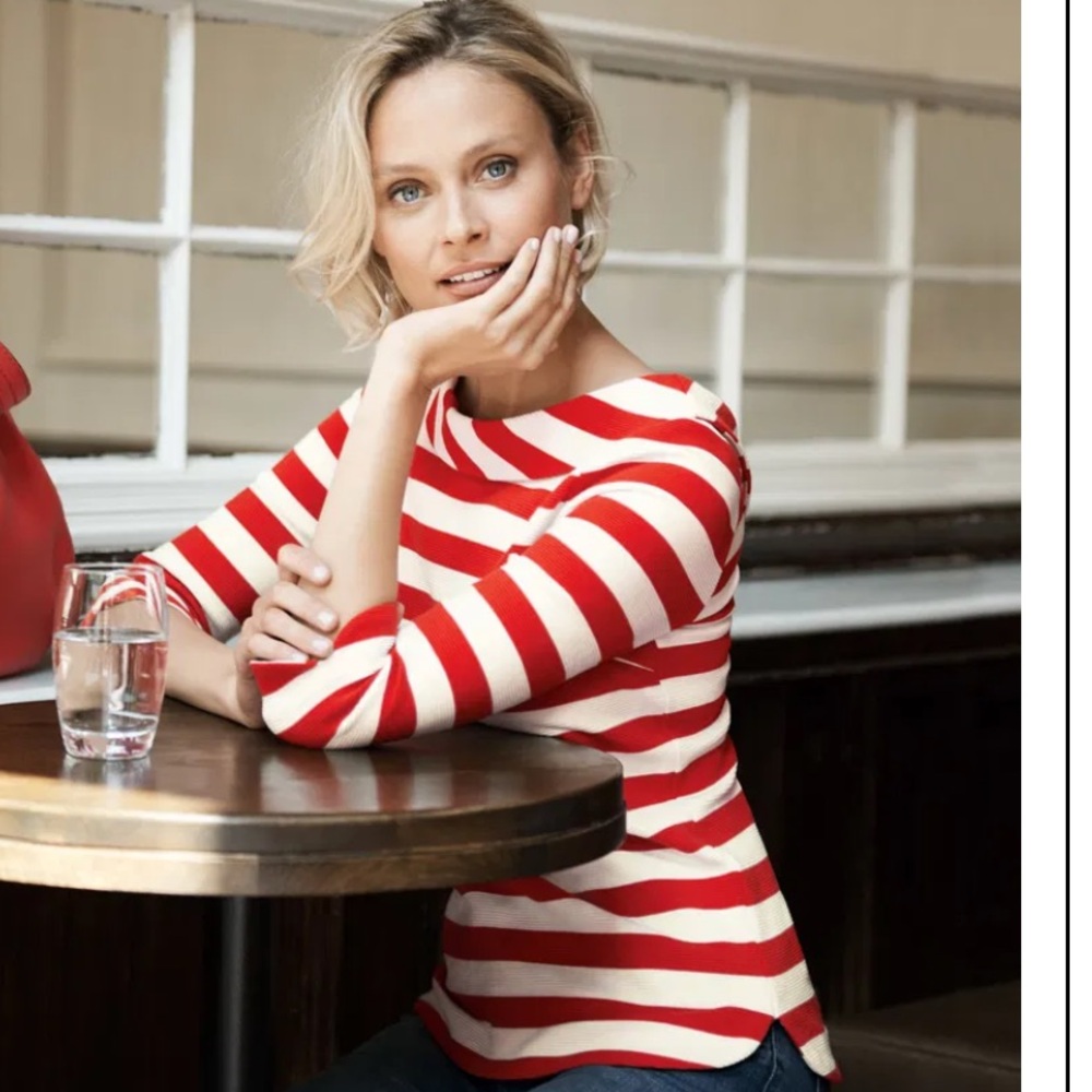Boden Red and White Striped Boatneck Top